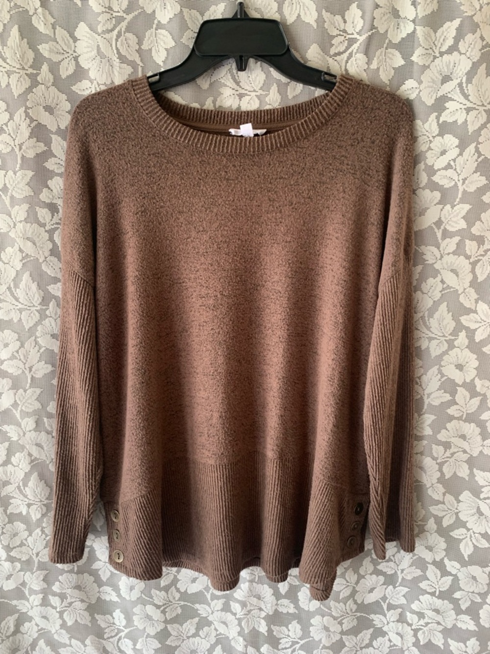 Westbound Brown Crewneck Sweater with Button Hem